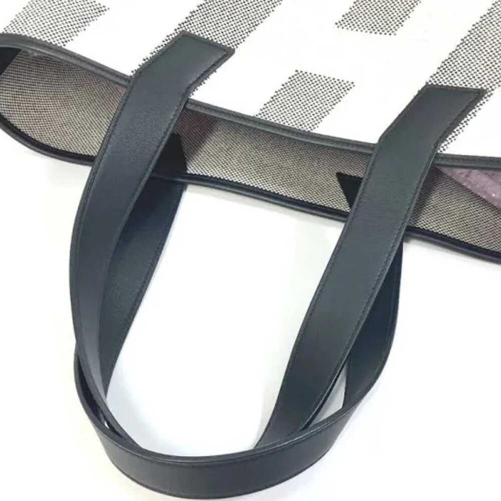 Hermes Ambie GM Women,Men Toile H,Swift Leather Tote Bag - Black and White - Picture 4 of 7